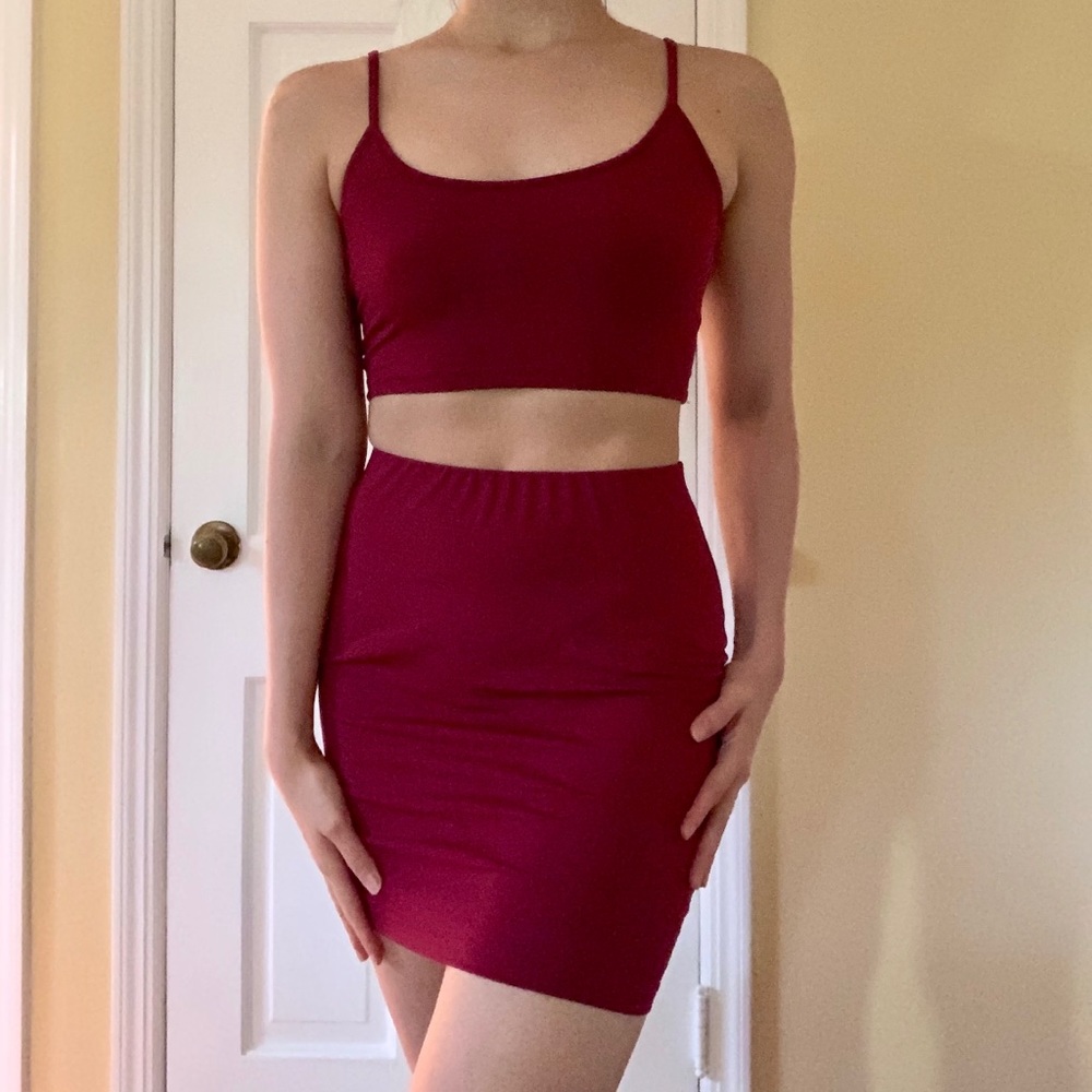 Matching maroon Crop Top & Skirt